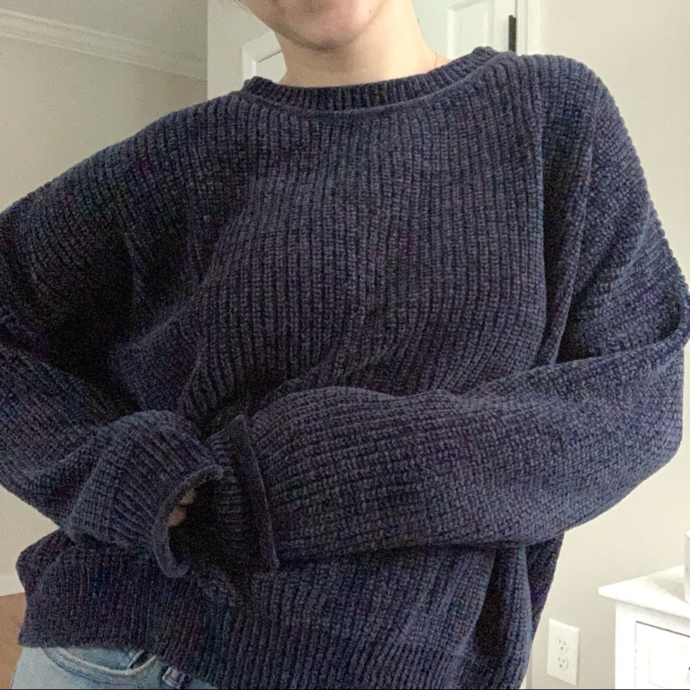 Chenille Navy Blue Cozy Crew Neck Sweater Medium